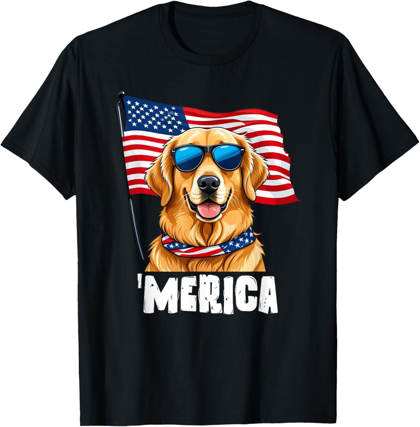 Golden Retriever Merica USA Flag Patriotic Dog T-Shirt