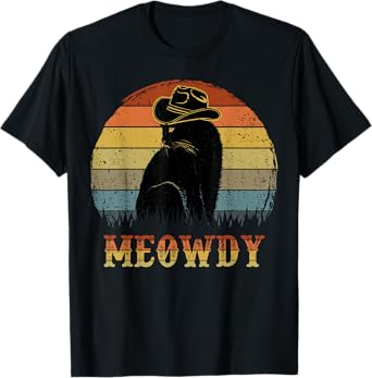 Meowdy Western Cowboy Cat-Shirt Men Women Funny Black Cat T-Shirt