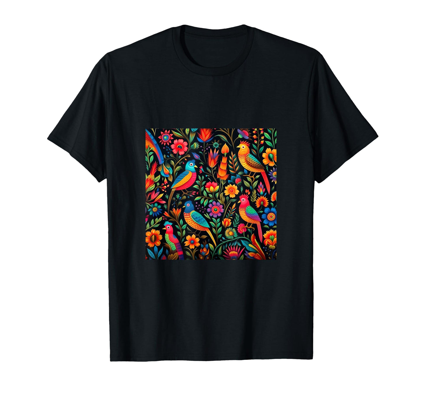 Mexican Embroidery Pattern Art Birds Flowers T-Shirt