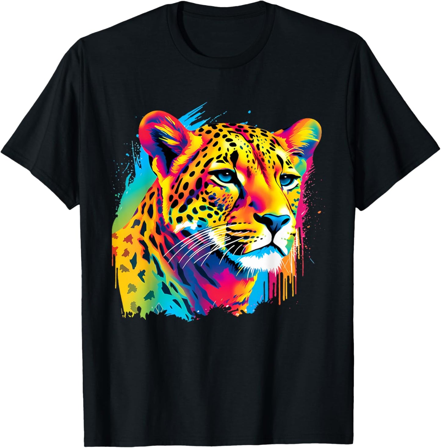 Colorful Cheetah Face Animal Print Big Cat Wildlife Artwork T-Shirt