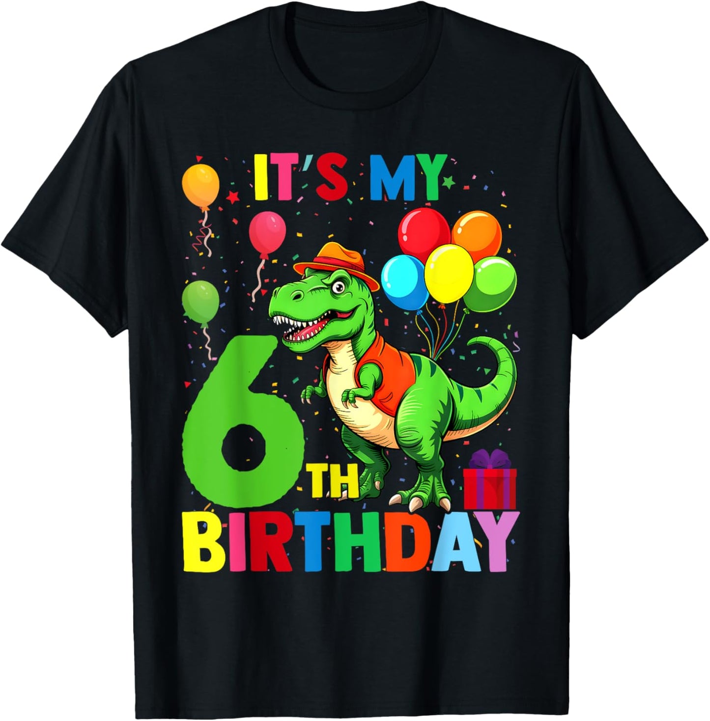 It's My 6th Birthday Dinosaur Boys Girls Kids Birthday T-Shirt