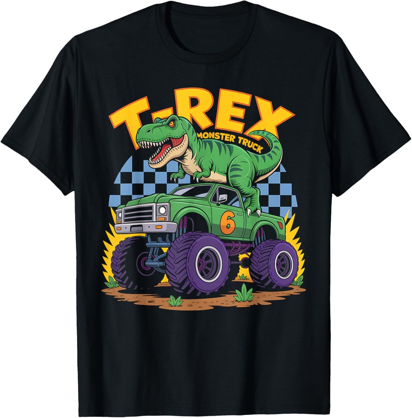 Truck TRex Dinosaur Funny Cartoon Graphic Boys T-Shirt