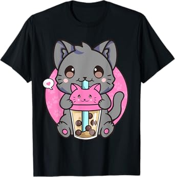 Cat Boba Tea Kawaii Anime Funny Gifts For Girls Boys Teens T-Shirt