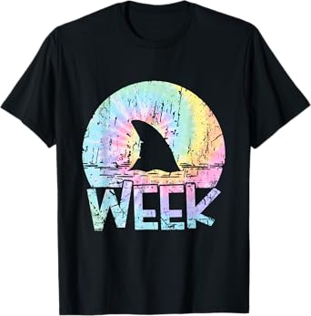 Retro Shark Fin Week 2025 Shark Lover Ocean Wildlife Tie Dye T-Shirt