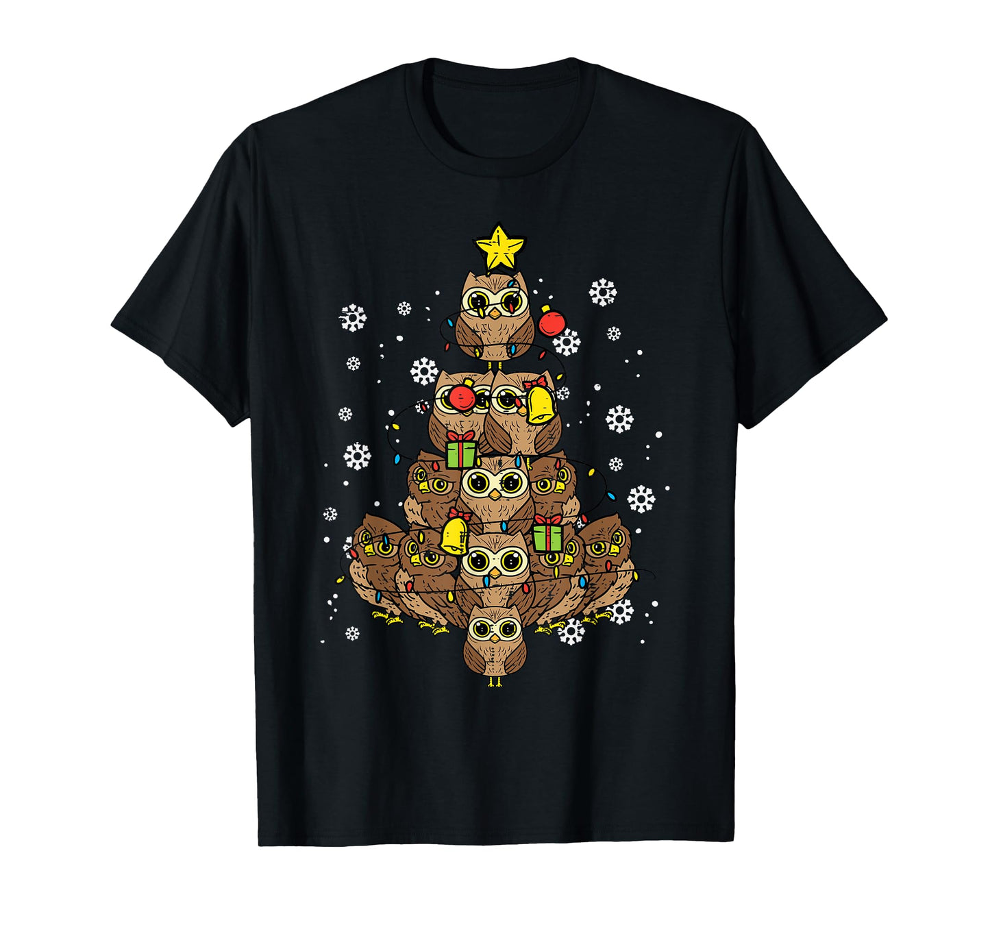 Owls Christmas Tree Cute Xmas Bird Animal Men Women Kids T-Shirt