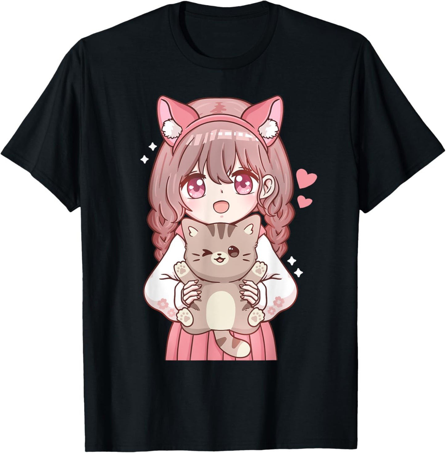 Anime Girl with Cat Kawaii Cat Lover Otaku T-Shirt