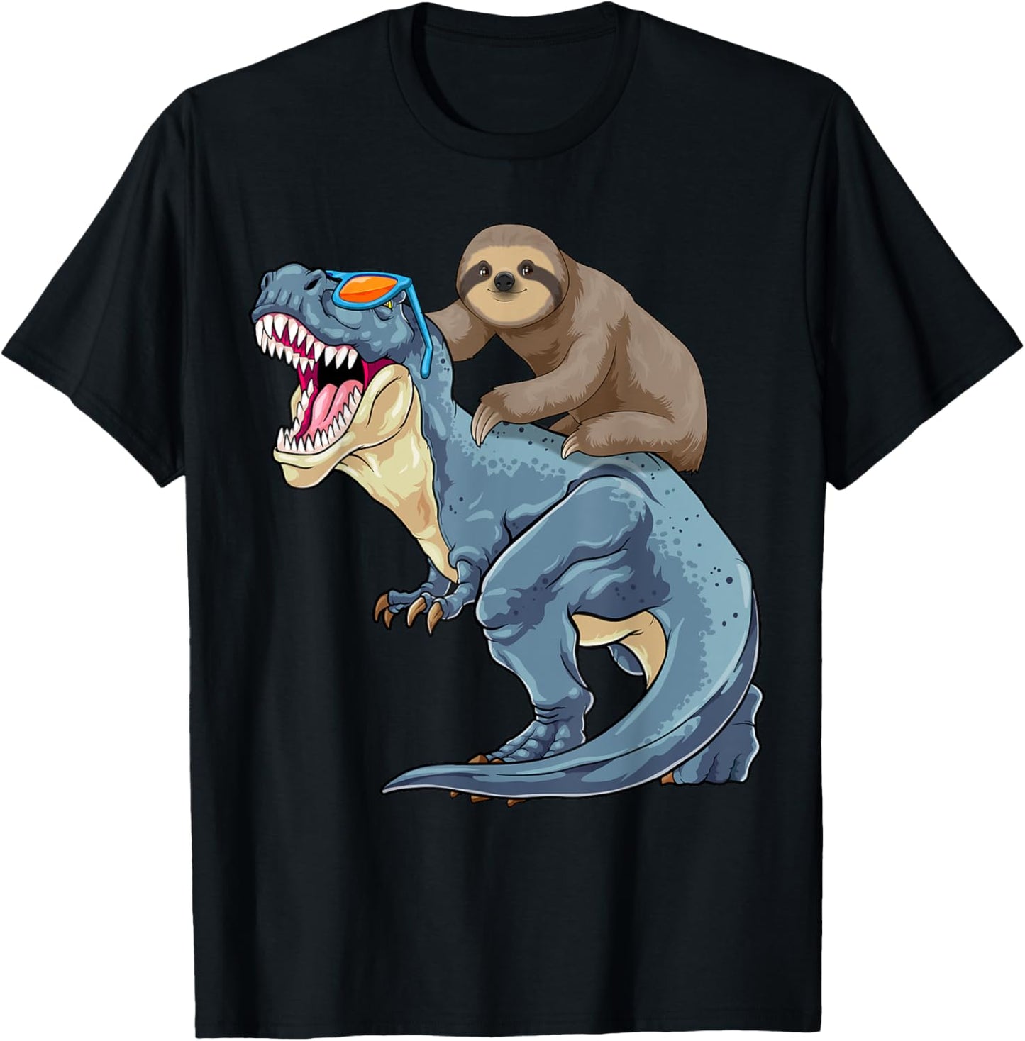 Sloth Riding Dinosaur T-Rex Funny Lazy Animal Dino Pun T-Shirt