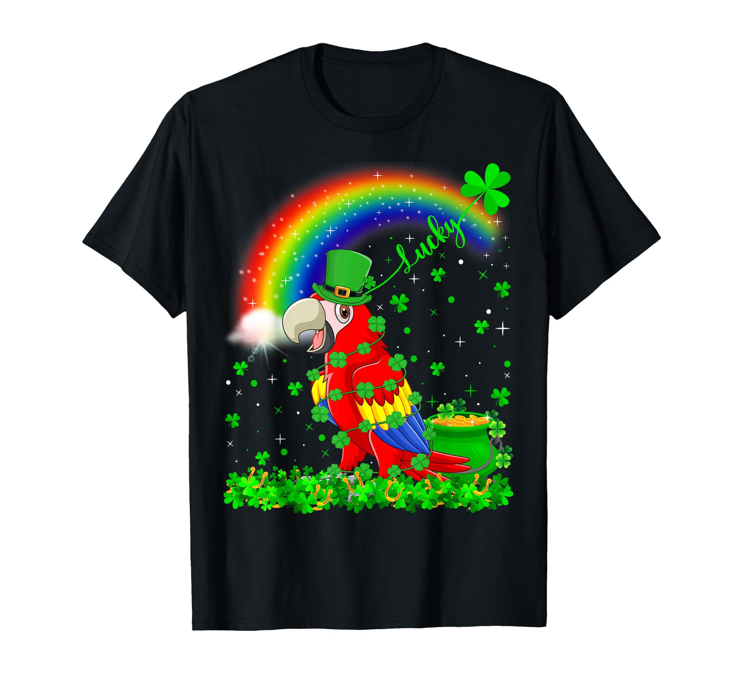 Rainbow Irish Shamrock Lucky Parrot Bird St. Patrick's Day T-Shirt