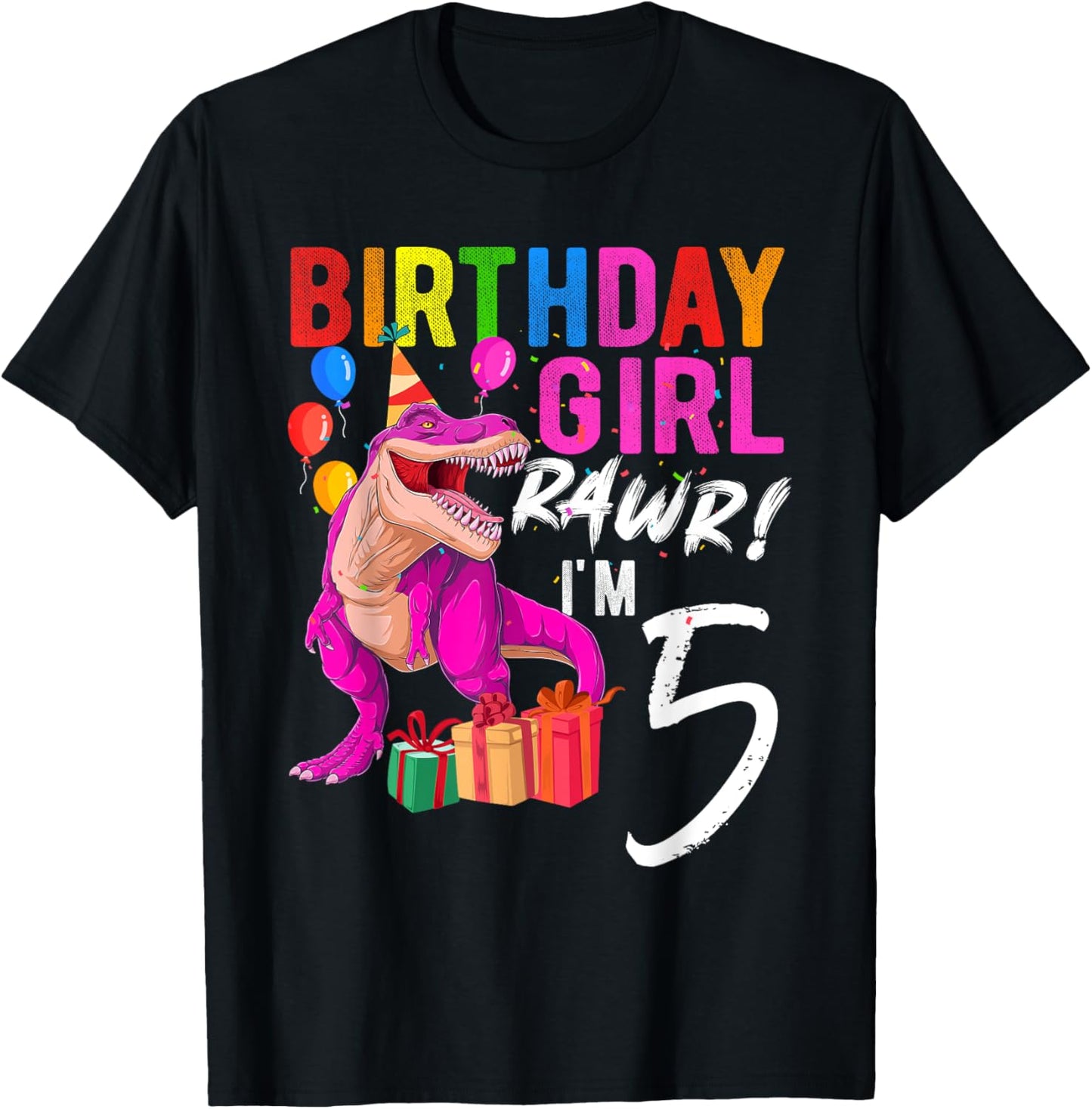 Fifth Birthday 5 Year Pink Dinosaur TRex 5th Birthday Girl T-Shirt