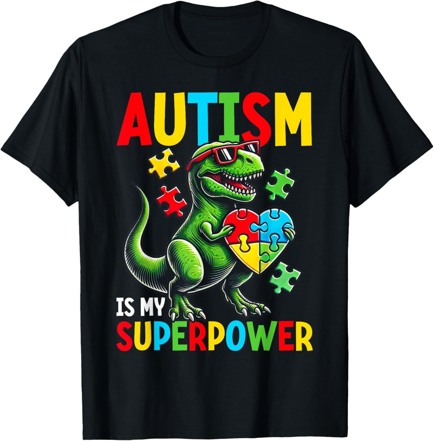 Autism Is My Superpower Dinosaur Autism Fighter Puzzle T-Shirt