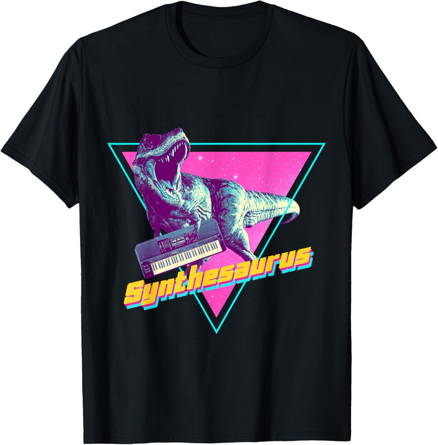 Synthesaurus Tyrannosaurus Synthesizer Music Retro Vaporwave T-Shirt