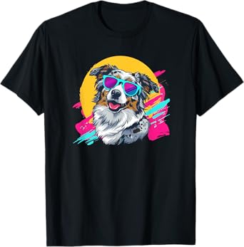 Funny Retro Vintage 80s Blue Merle Australian Shepherd Lover T-Shirt