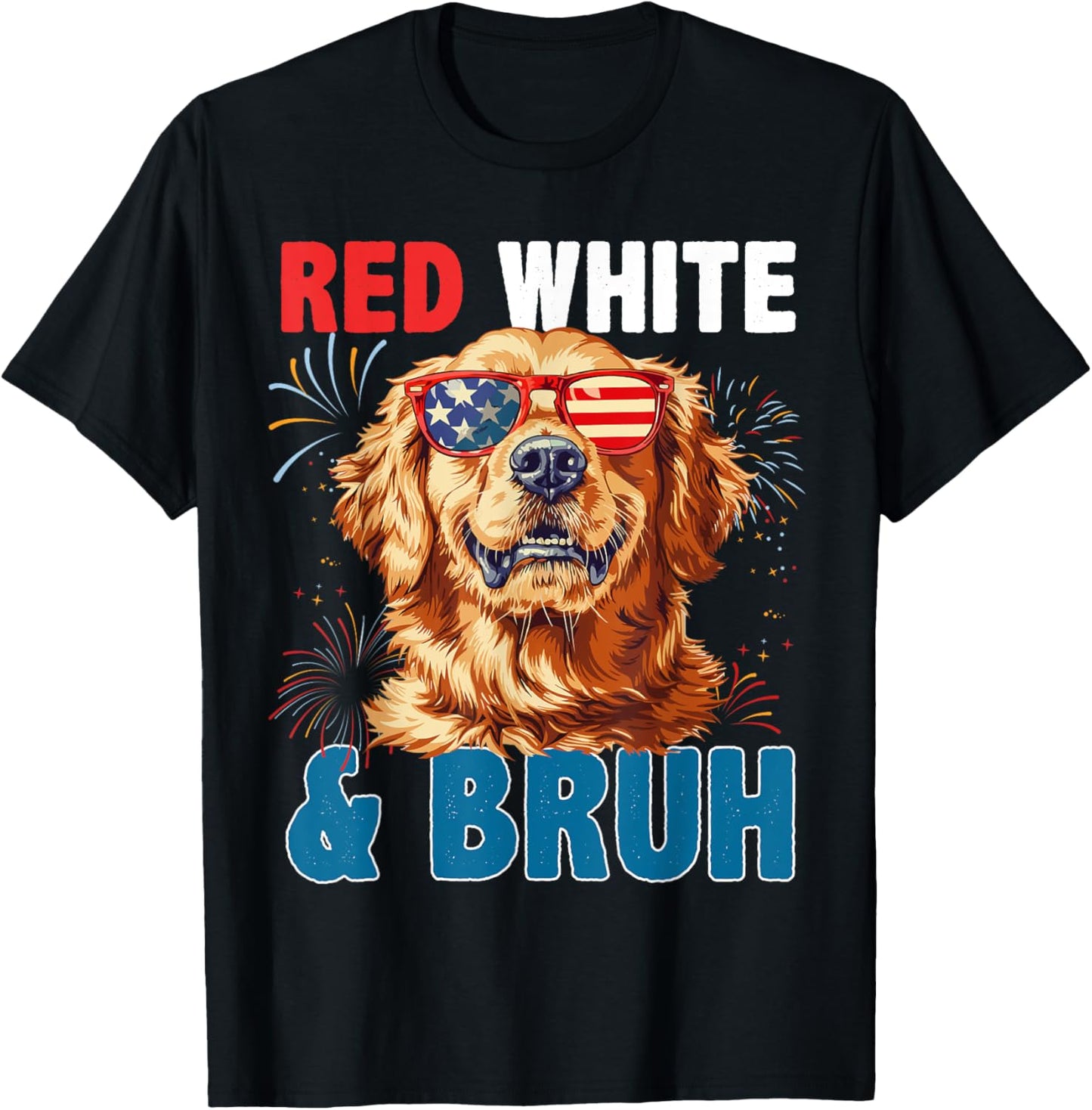 Golden Retriever Red White & Bruh America Flag Patriotic T-Shirt