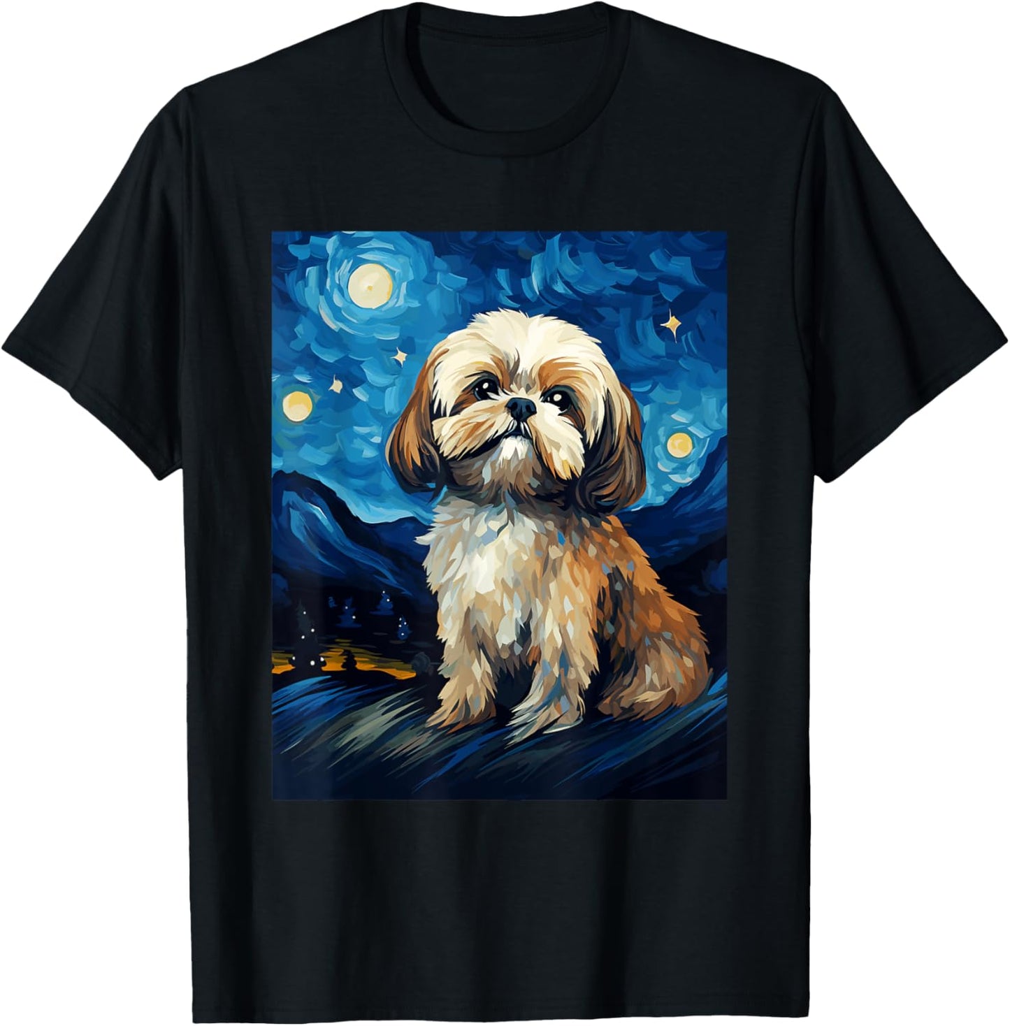 Shih Tzu Dog Starry Night Van Gogh Art Lover T-Shirt