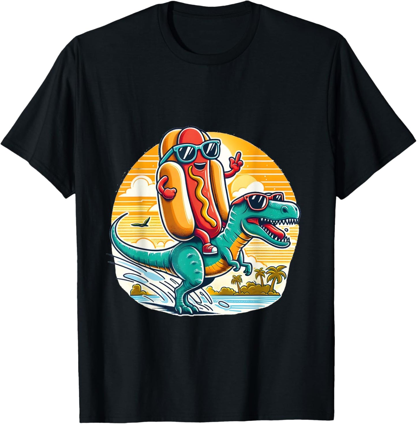 Funny T-Rex Dinosaur and Hot Dog summer vibes T-Shirt