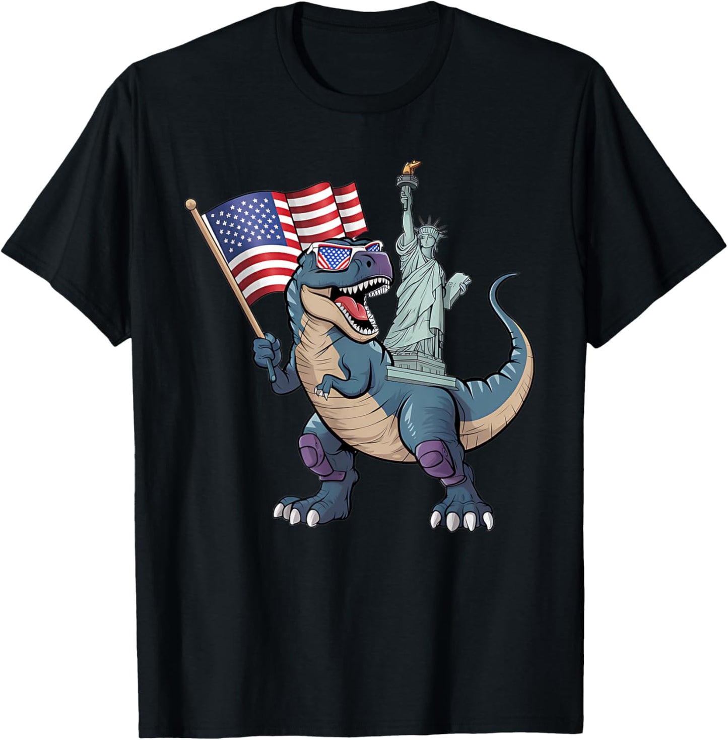 Dino Statue Of Liberty 4th Of July Funny Boys American Flag T-Shirt