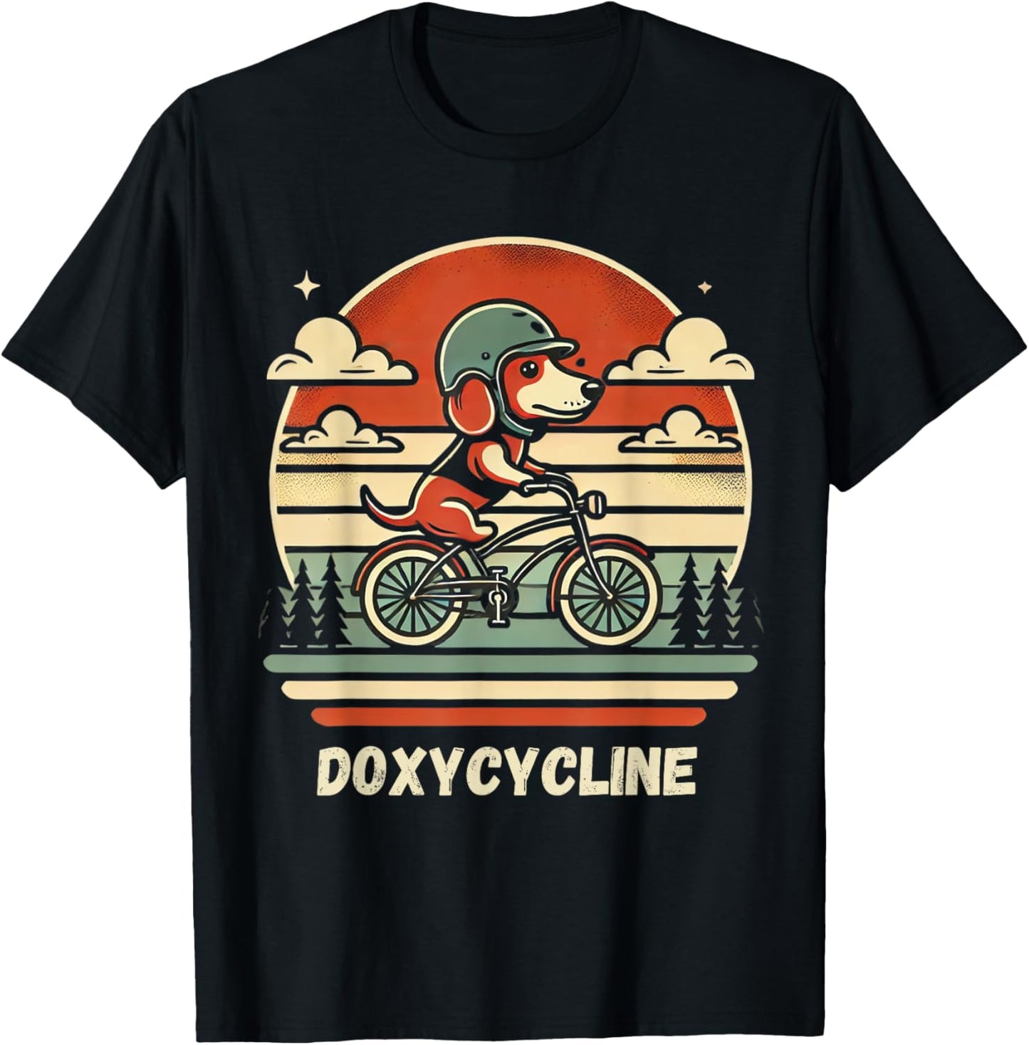 Dachshund on Bicycle Doxycycline Pharmacy Pun Dog Pharmacist T-Shirt