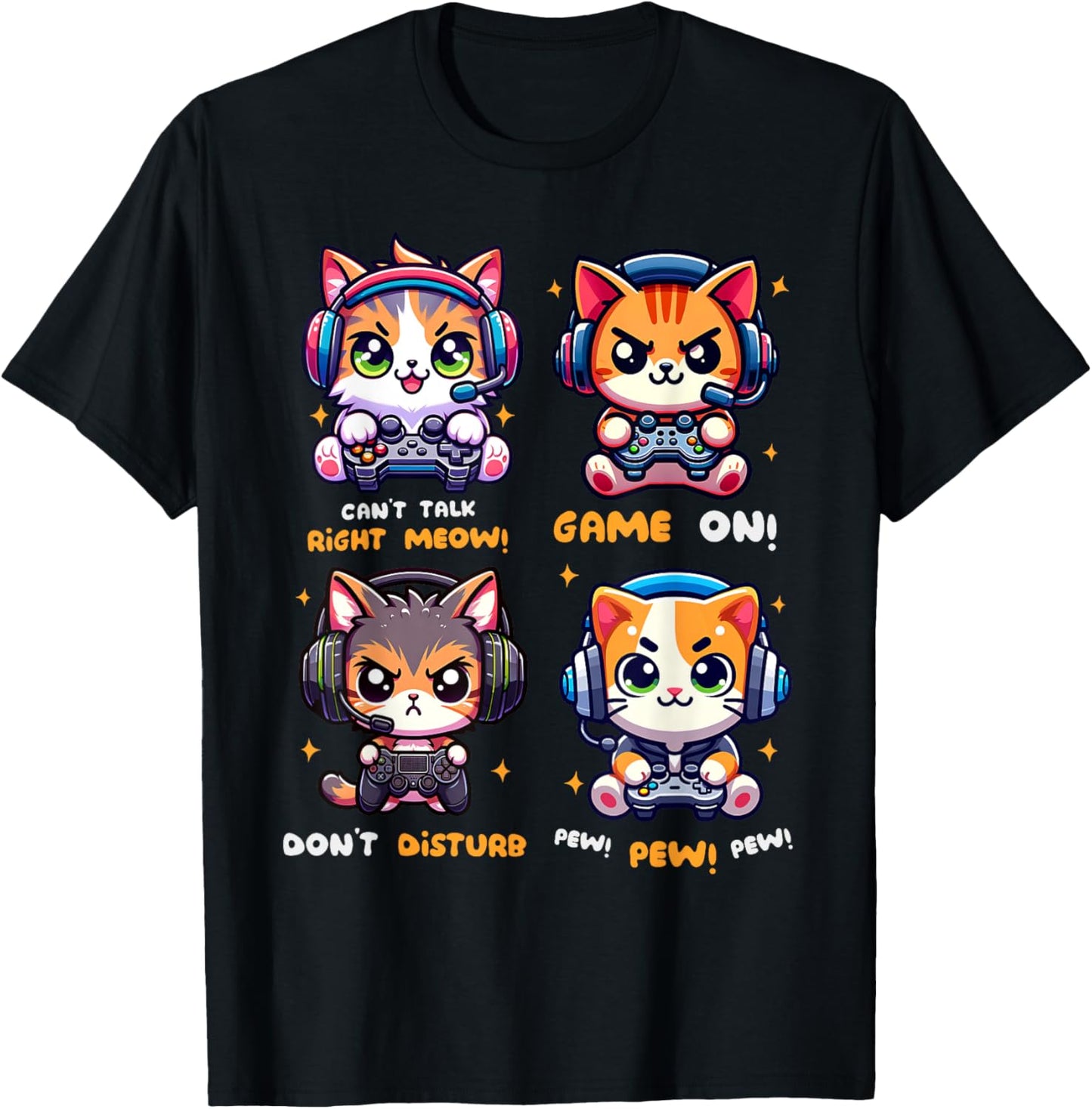 Gamer Cat Funny Gaming Video Games Pew Boys Girls Kids Teens T-Shirt