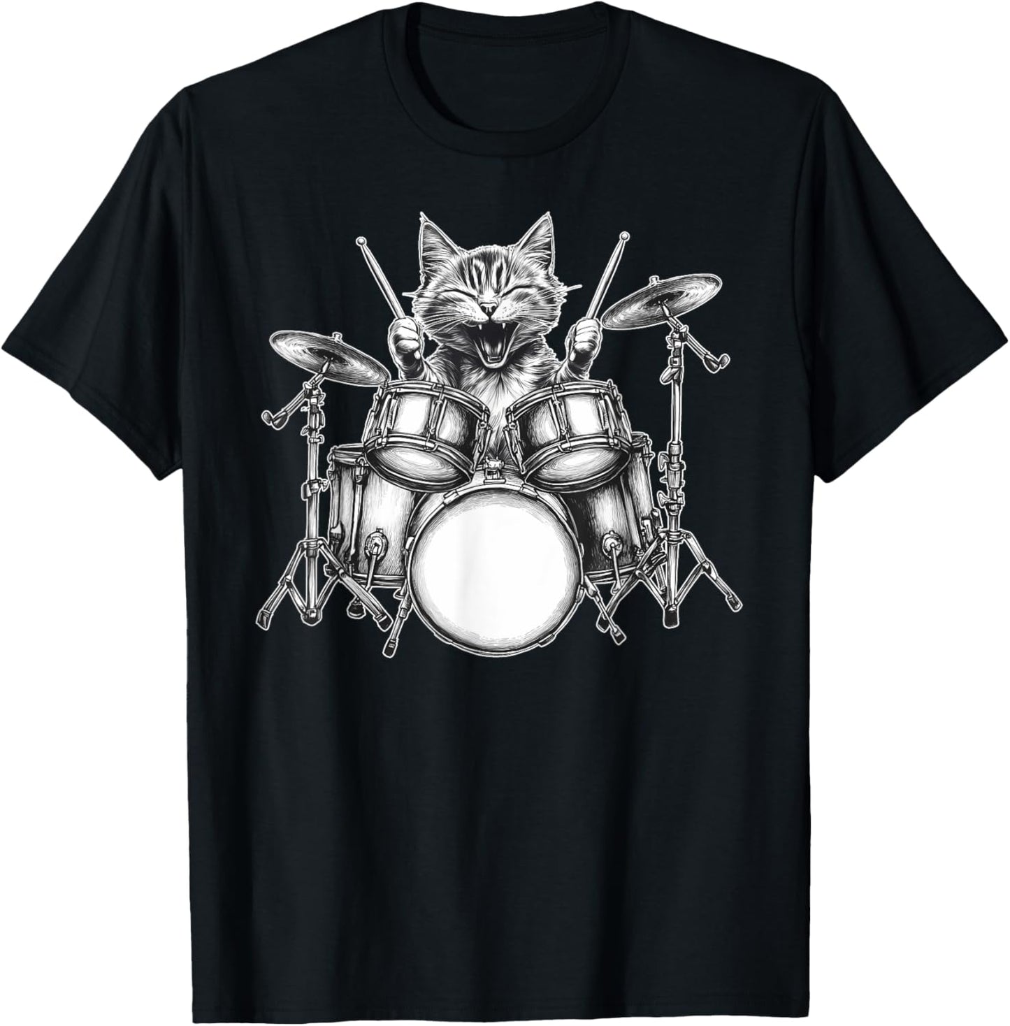 Cat Playing Drum Percussionist Drummer Rock & Roll Music T-Shirt