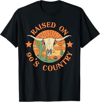 Raised On 90s Western Country Music Cow Skull Cowboy Cowgirl T-Shirt