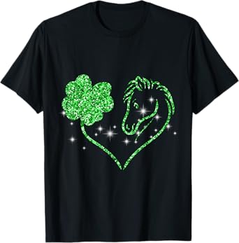 Shamrock Heart Horse Clover St Patricks Day Women Girls T-Shirt