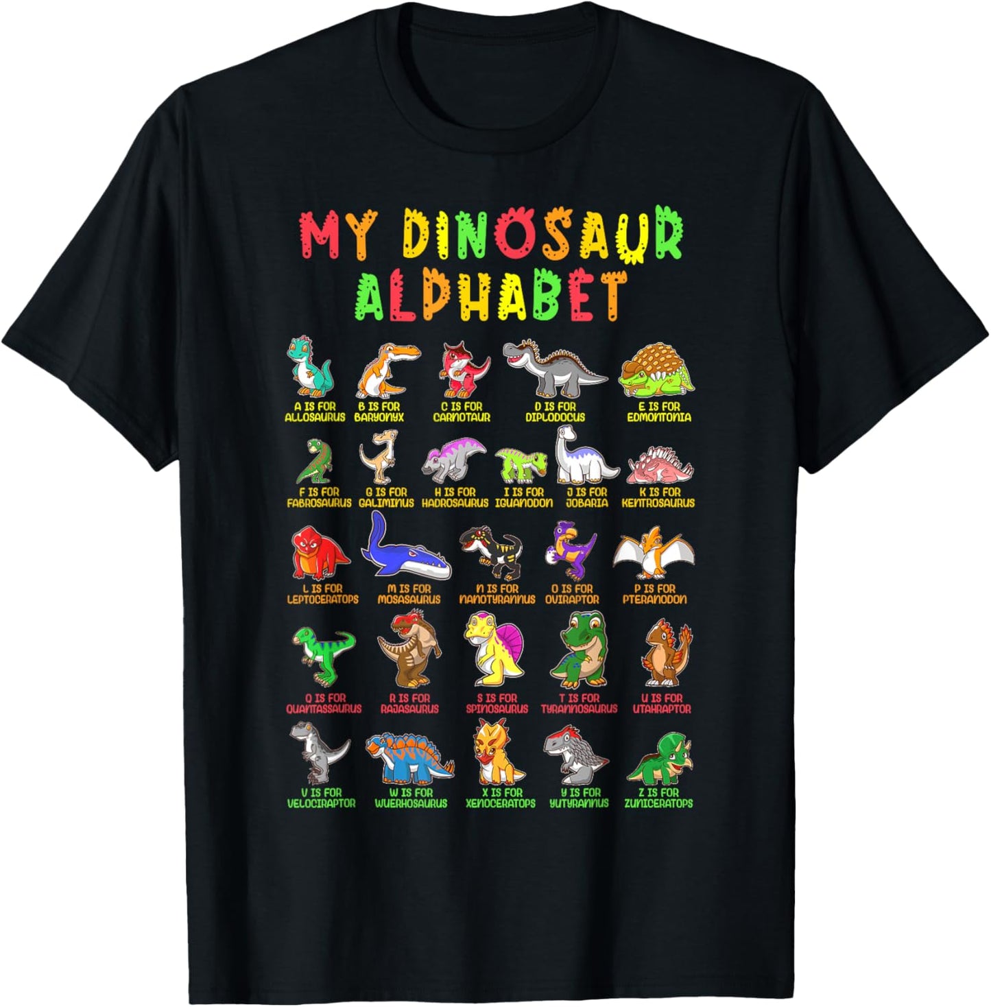 Types Of Dinosaurs Alphabet Dino Identification T-Shirt