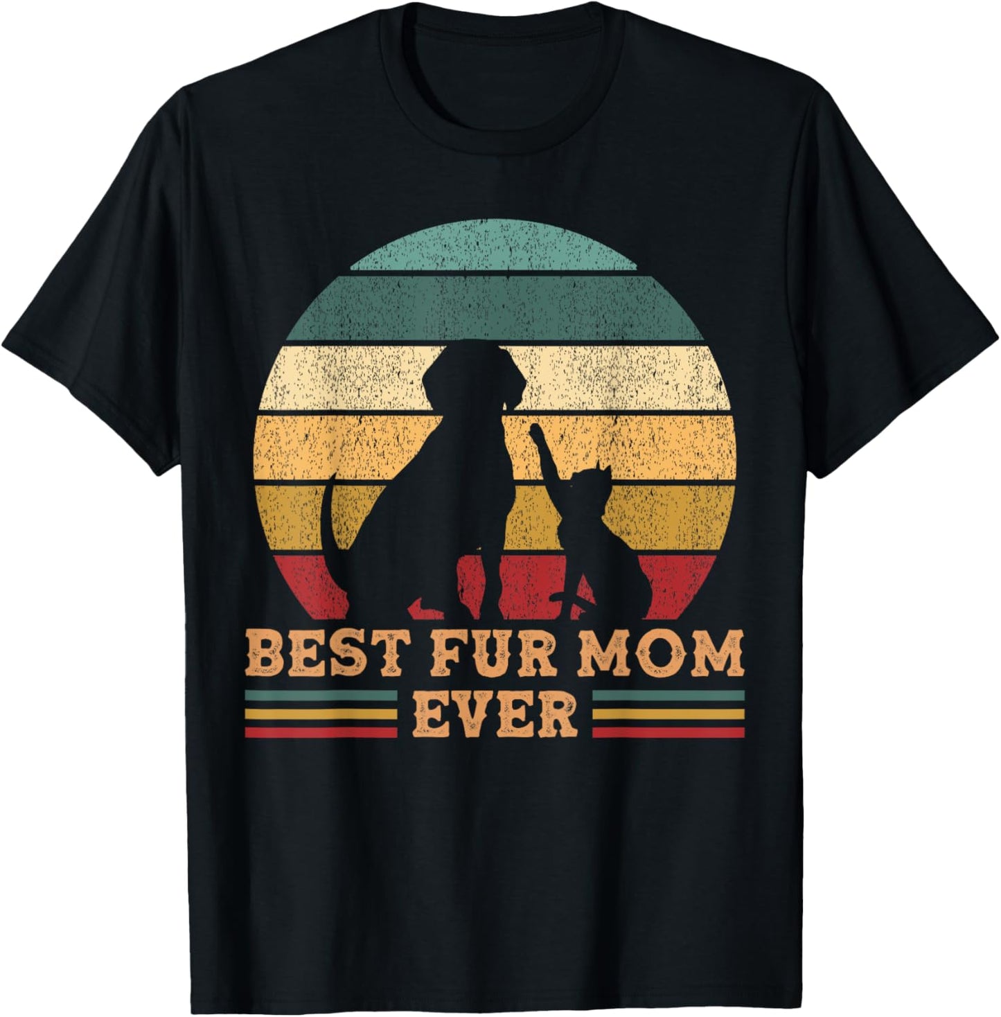 Vintage Best Fur mom Ever Funny Cat And Dog Mom Mama T-Shirt