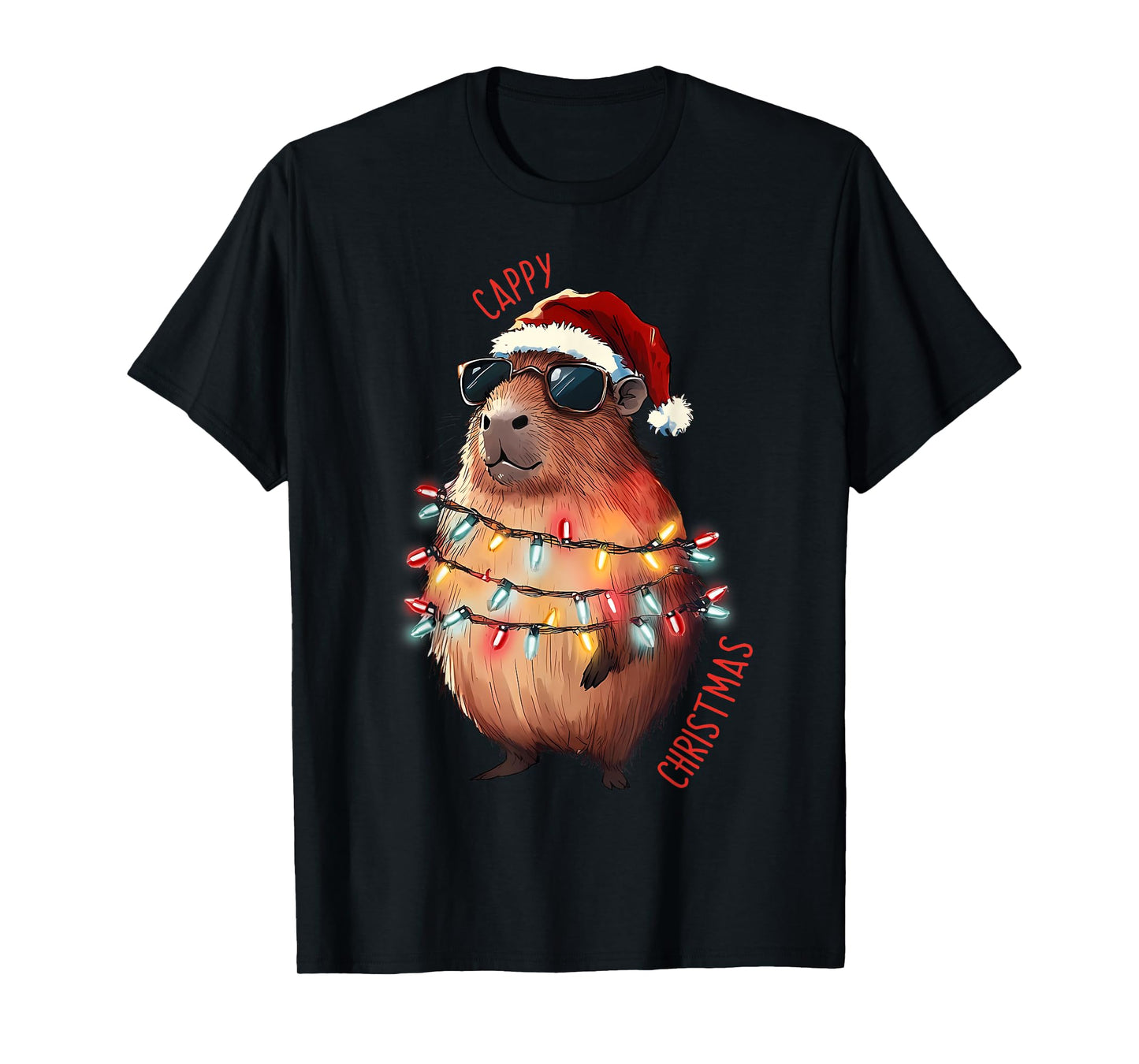 Cute Capybara Christmas Lights With sunglass Animal Lover T-Shirt