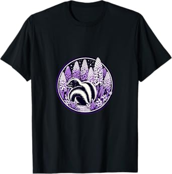 Cute Pet Skunk Art Purple Hyacinth Spring T-Shirt