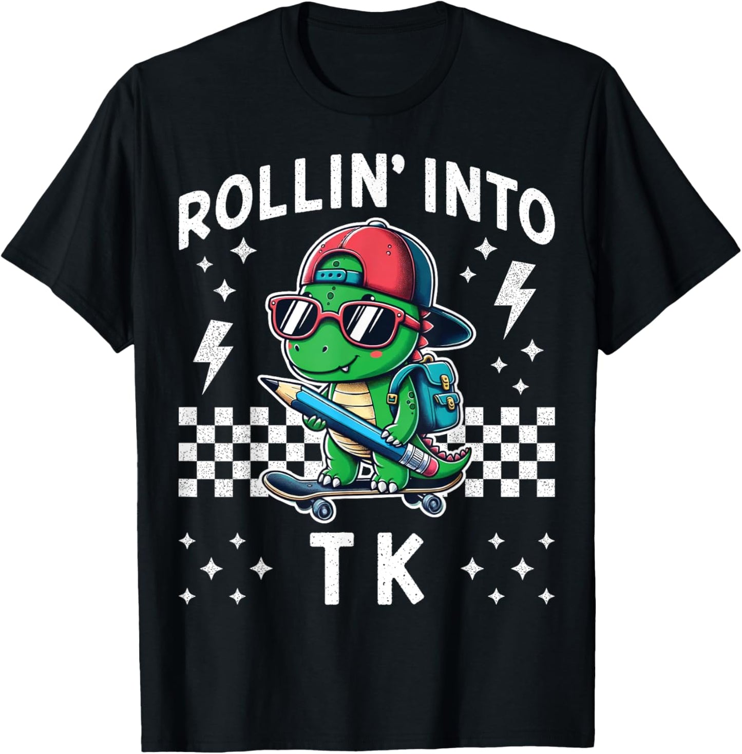 Rollin Into TK Dinosaur Skateboard Back to School Kid Funny T-Shirt
