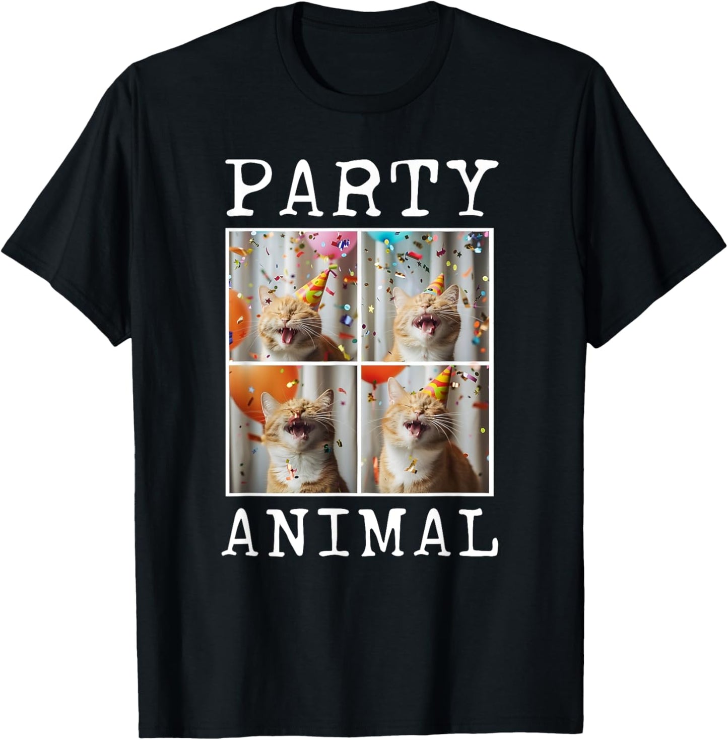 Cat Lover Animal Themed Happy Cat Birthday T-Shirt, Small, Black
