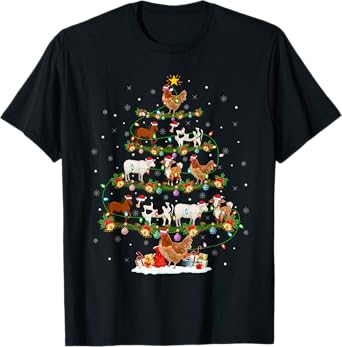 Chicken Cow Goat Horse Farm Animal Farmer Christmas Tree T-Shirt