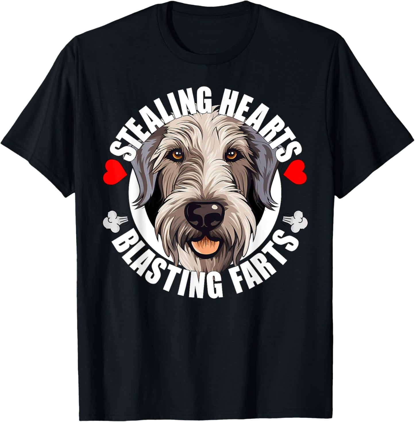 Funny Irish Wolfhound Stealing Hearts Blasting Farts Dog T-Shirt