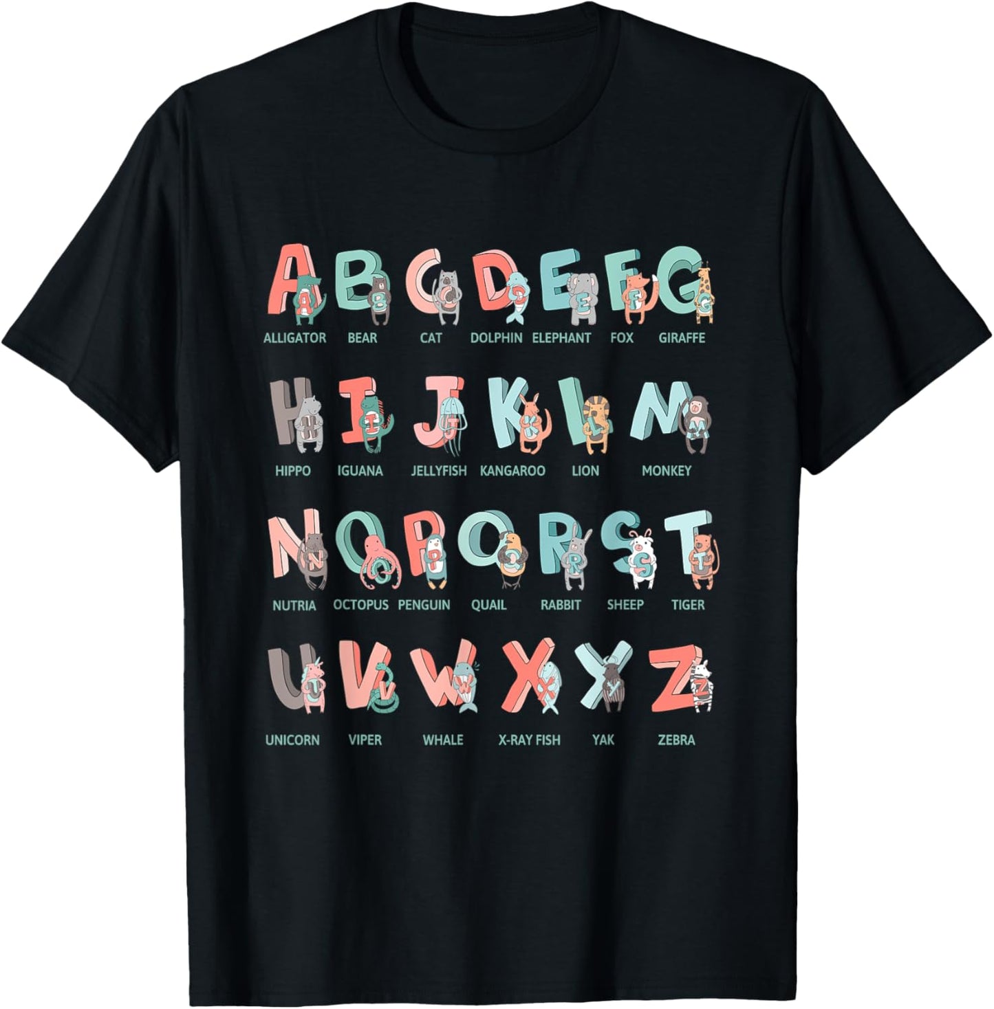 Alphabet Animals I School Beginner Students Children Girls Boys T-Shirt
