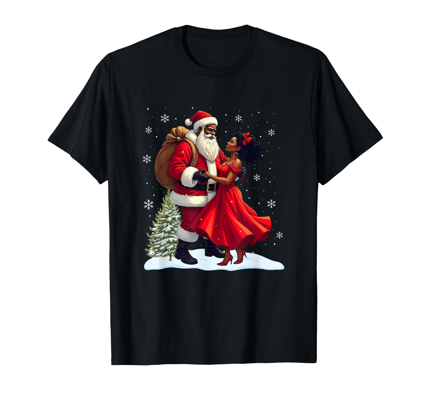 Santa Claus Couple Dancing African American Christmas T-Shirt