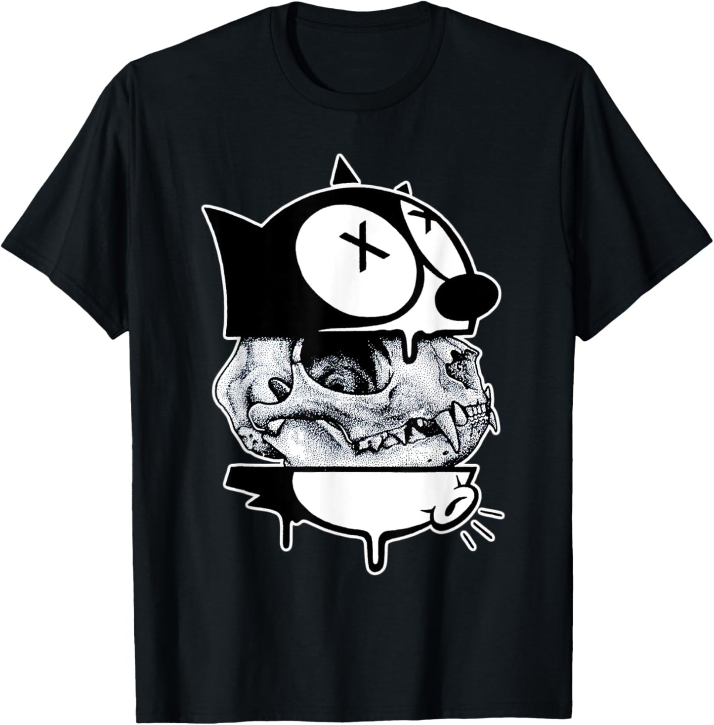 Felix Cat x Skull x Cat Skull Blackwork T-Shirt
