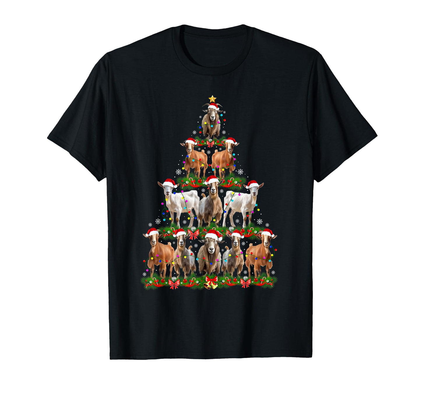 Goat Christmas Tree Lights Funny Xmas Family Men Women T-Shirt