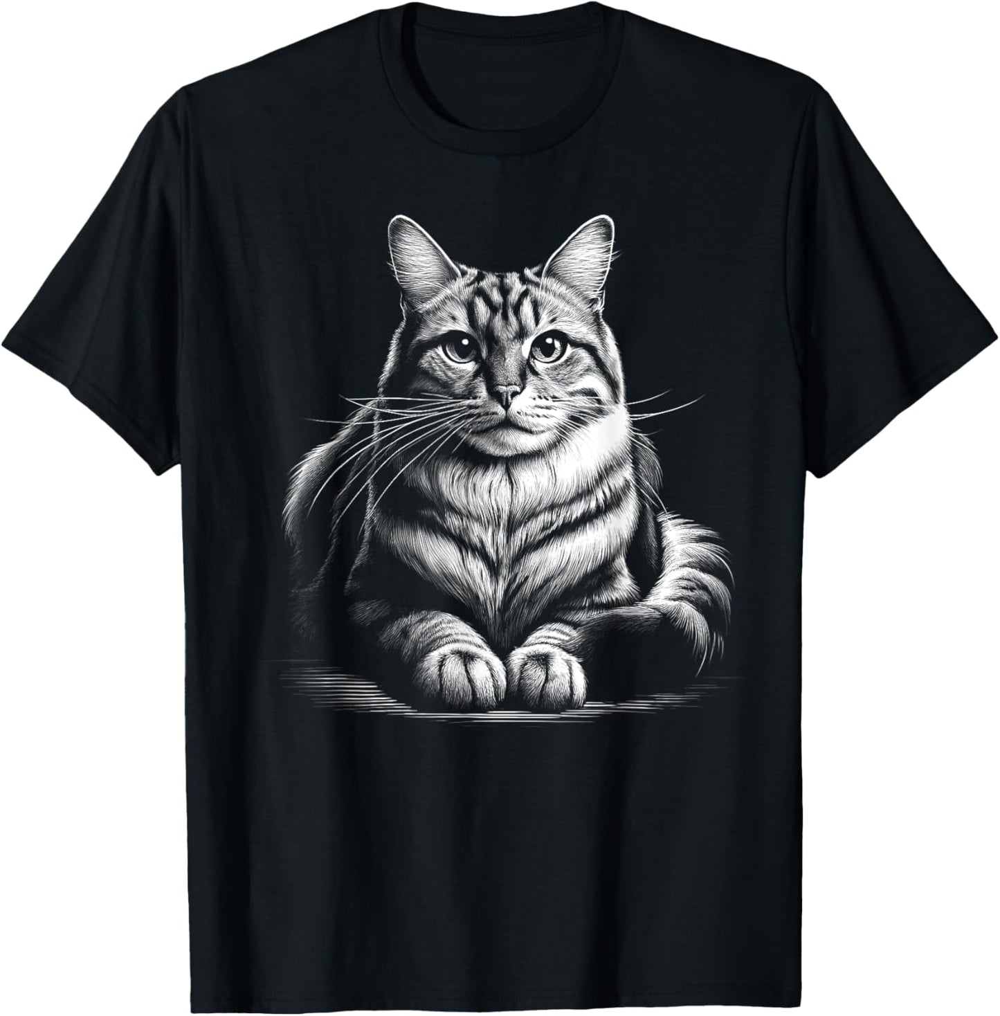 Cat in Lying Pose as Elegant Black and White Portrait T-Shirt