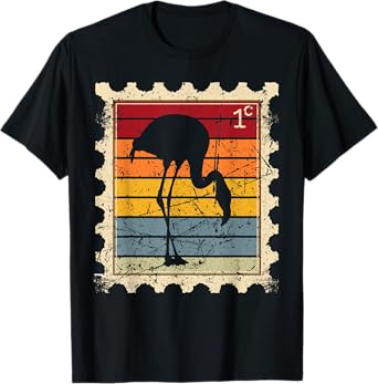 Postage Stamp with a Sunset Flamingo T-Shirt