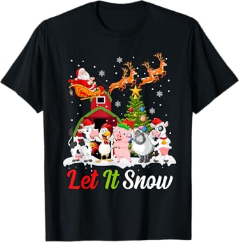 Let It Snow Merry Xmas Gift Tshirt Farm Animals Tractor T-Shirt