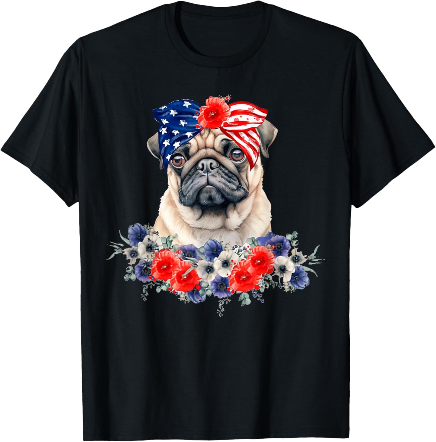 Pug Dog Bandana American Flag 4th Of July T-Shirt