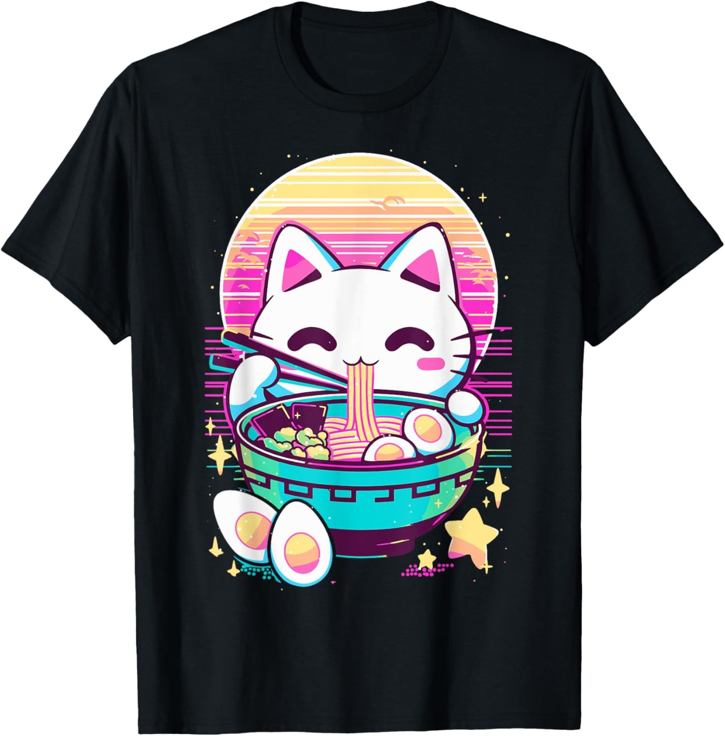 Anime Cat Eating Ramen Japanese Ramen Cat Japan T-Shirt