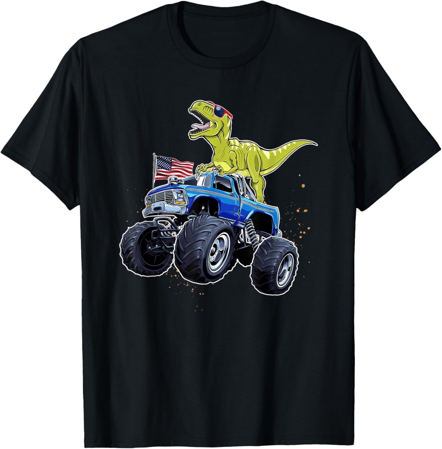 Monster Truck Dinosaur T Rex American Flag Men Boys T-Shirt