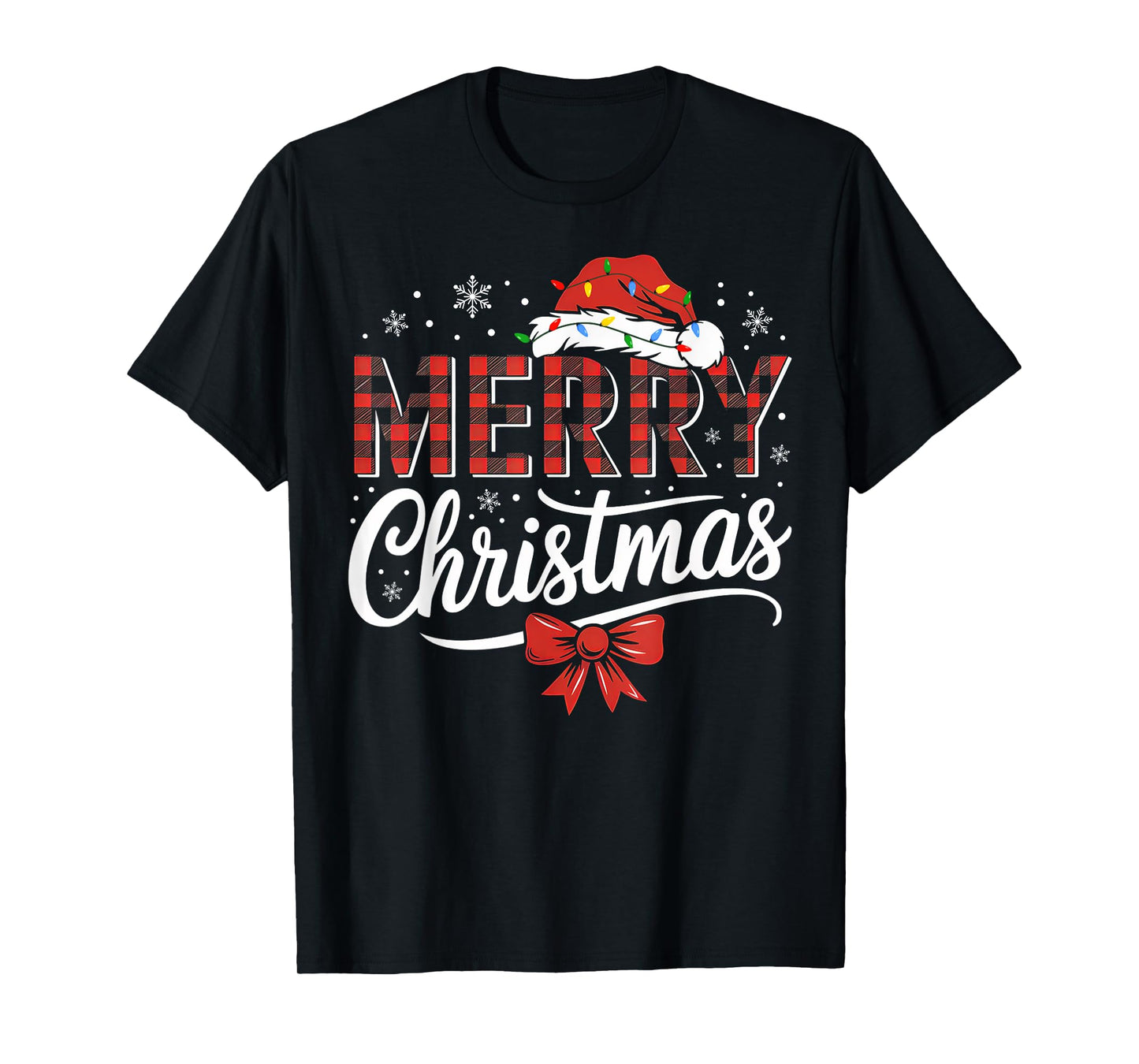 Merry Christmas Lights Funny Santa Hat Xmas Men Women Family T-Shirt