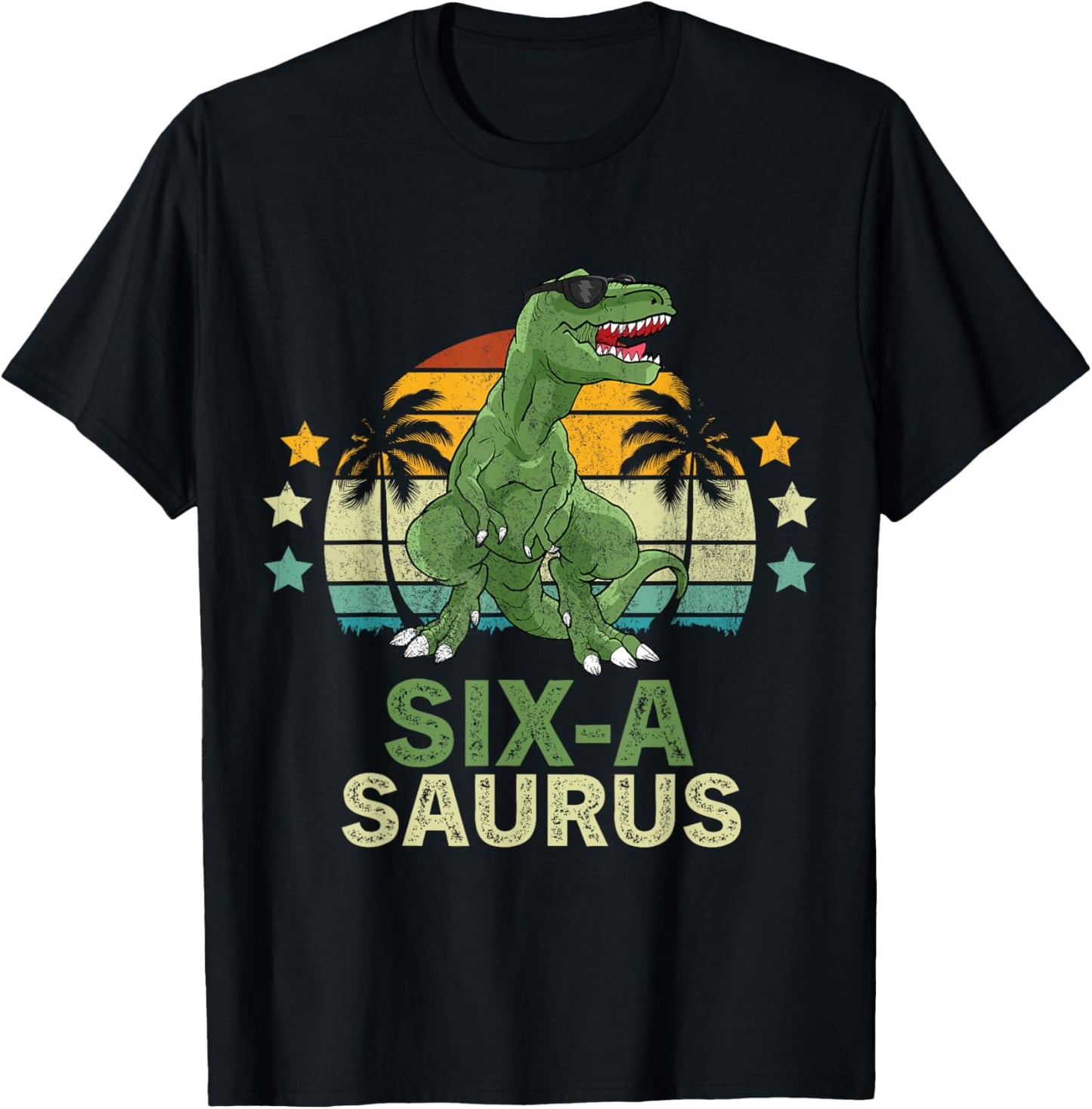 Kids 6 Years Old Dinosaur Birthday 6th T-Rex Dino Six Saurus T-Shirt