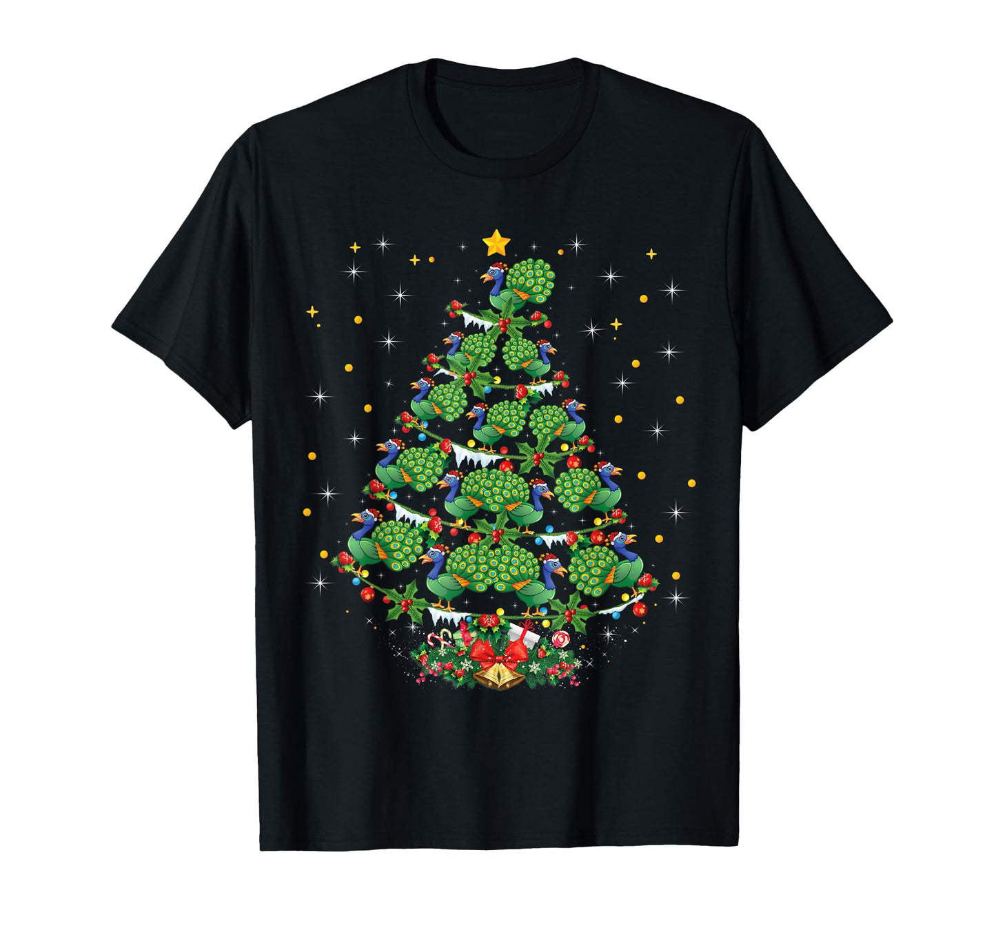 Funny Peacock Bird Lover Xmas Gift Peacock Christmas Tree T-Shirt