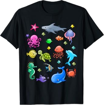 Cute Sea Animals Kids Children Ocean Creatures Clownfish T-Shirt