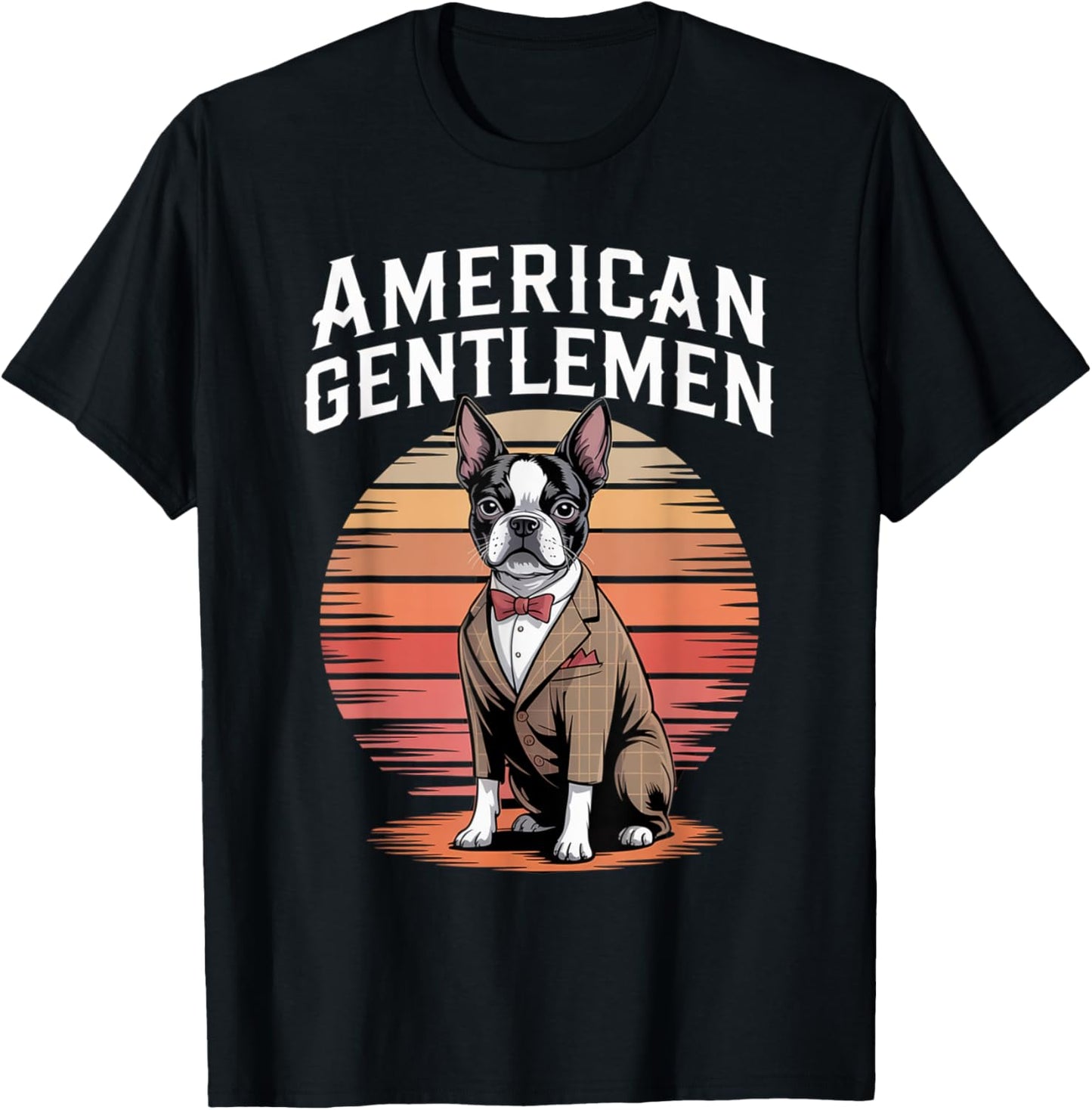 American Gentleman Boston Terrier Sunset Vintage Suit Dog T-Shirt