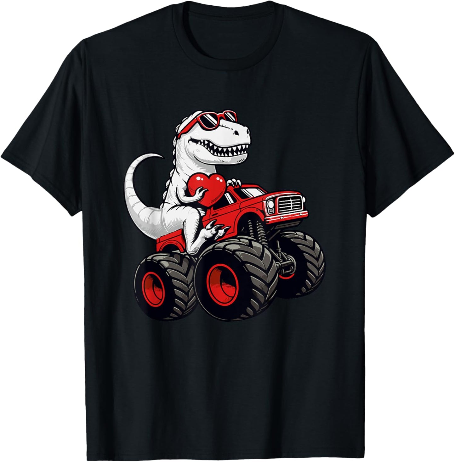 Valentines Day T Rex Riding Monster Truck Funny Toddler Boys T-Shirt