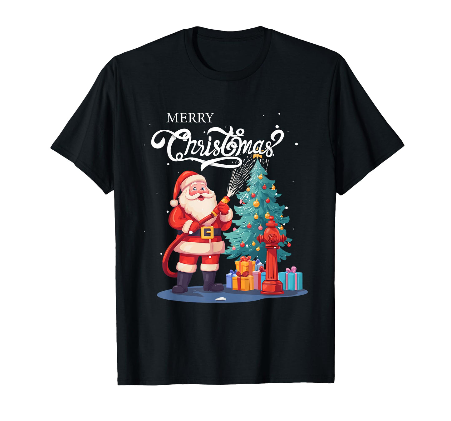 Firetruck Santa Sleigh Fireman Christmas Firefighter Xmas T-Shirt
